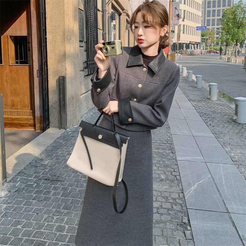 2025年冬季小香风外套90%白鸭绒新款气质减龄羽绒套装女,女装套装/套裙,1C150