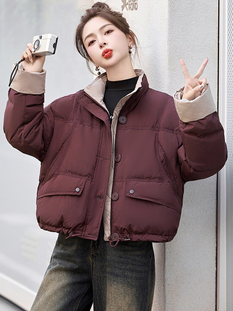 设计感针织拼接短款羽绒服女2025年冬季新款小个子加厚韩版面包服,女装羽绒服,美沁
