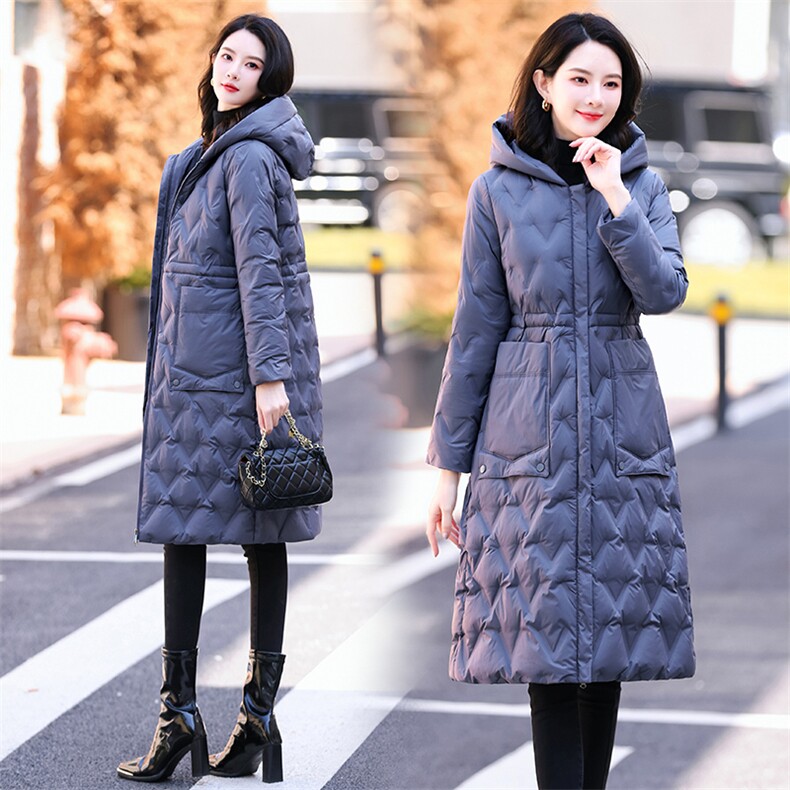 现货！专柜品质！2022冬装新款时尚长款羽绒服女连帽90%白鸭绒图片