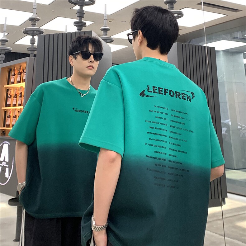 美式重磅水洗做旧纯棉小领口宽松休闲两面印花T恤男T609-P38，男装T恤，电商C307A