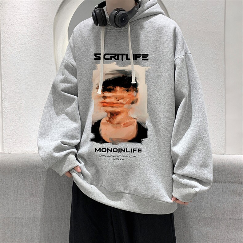 WY2213-P35 加绒款-P40 纯棉连帽卫衣男大码运动帽衫宽松薄外套男图片