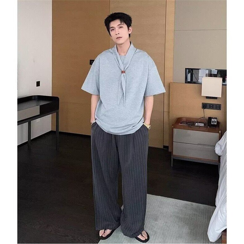 【现货自制】夏季垂坠感条纹腰头拼接休闲裤K06026P50,男装休闲裤,星座1004（原星座815-3）