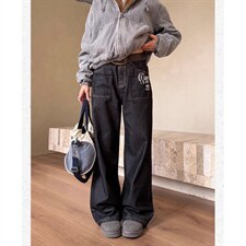 原创印花丹宁黑色加绒牛仔裤男女2026新款直筒休闲宽松长裤NN017，男装牛仔裤，星座516A