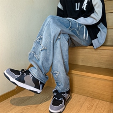 K6602-P60控78美式高街五角星贴布牛仔裤男宽松直筒，男装牛仔裤，电商B369（原A024）