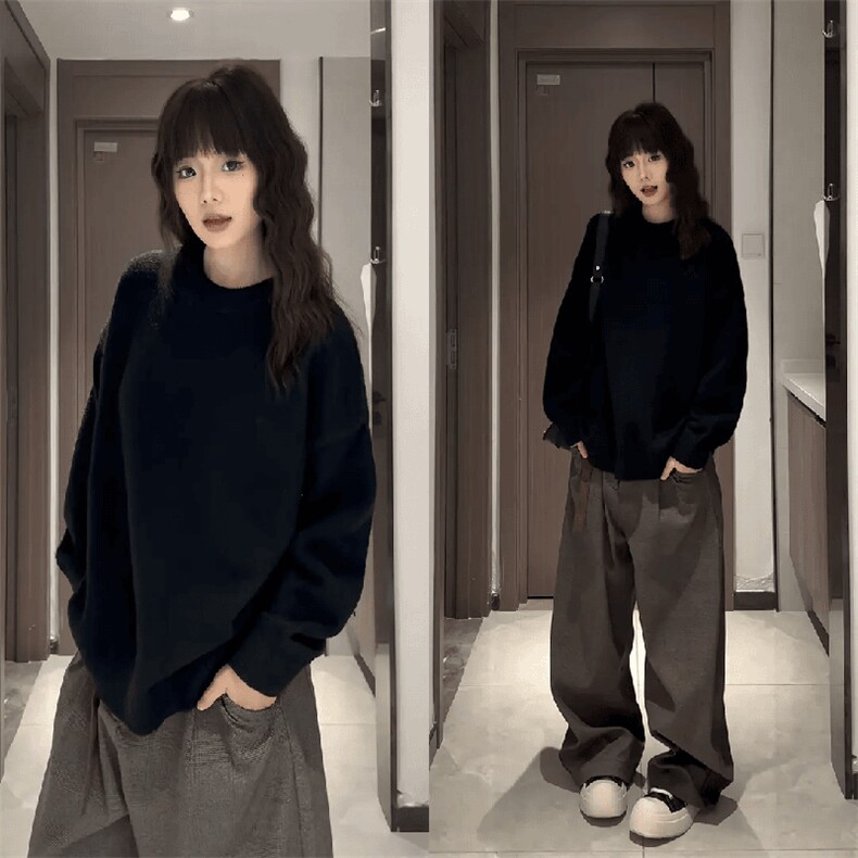 重磅秋冬男女纯色打底针织衫圆领套头半高领毛衣美式复古休闲上衣，男装T恤，电商A443