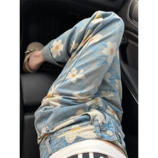 【网图有货】美式复古小雏菊牛仔裤男女款设计感裤子574CC-特P50，男装牛仔裤，星座1007（原301D）