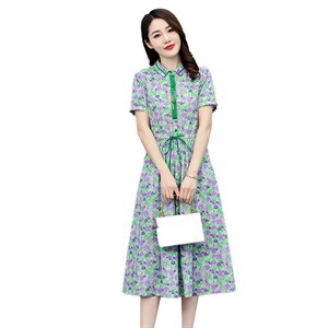 小清新碎花纯棉连衣裙女2026新款夏装收腰修身气质中长款减龄裙子图片