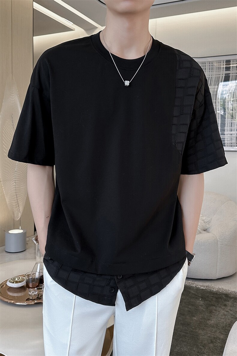 2025夏季新款男生T恤男士薄款个性拼接提花短袖潮901-T24-P58,男装T恤,星座901