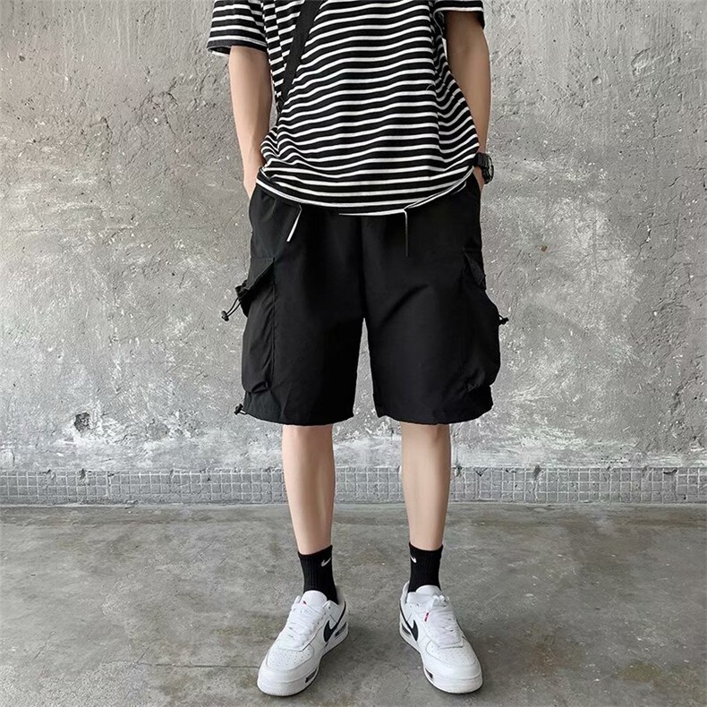夏款男工装休闲短裤大口袋抽绳直筒中裤D,男装休闲裤,星座1013-1
