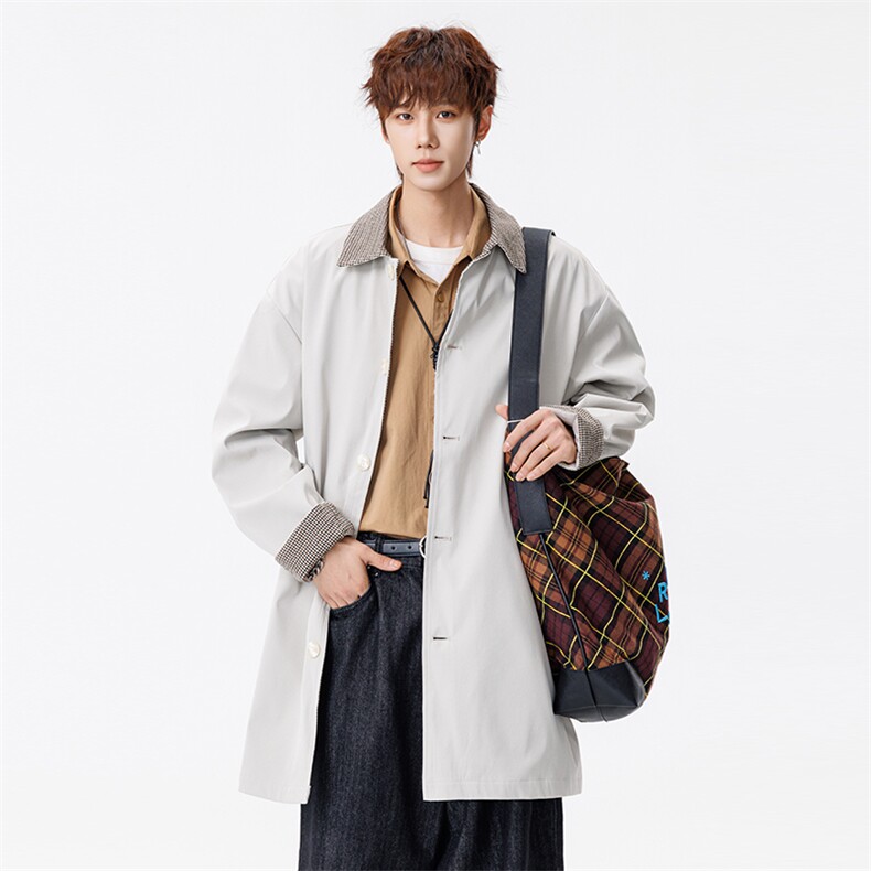 潮流宽松老钱风千鸟格撞色风衣A161-MT-2600-P92，男装风衣，电商A161