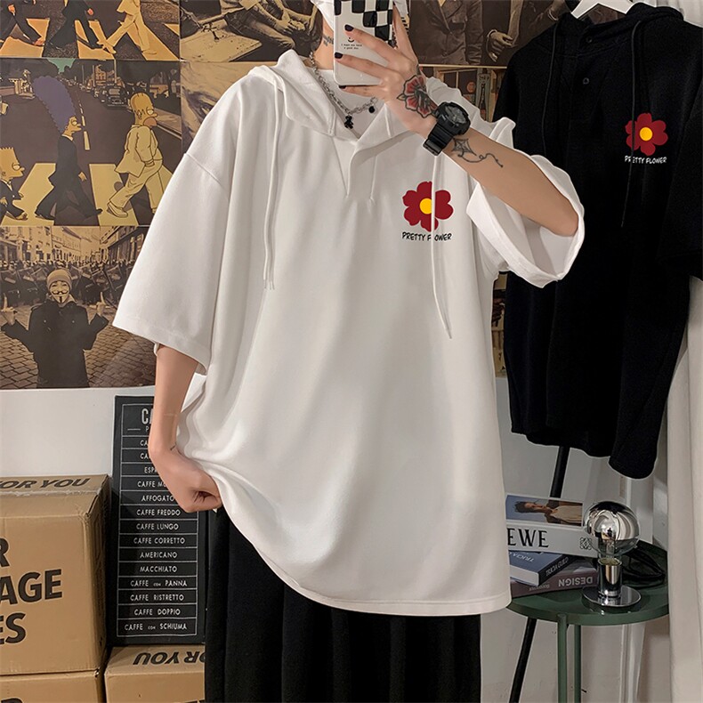 LD54257-P45NASA连帽短袖t恤男大码胖子带帽五分袖中袖海报风,男装T恤,电商A040