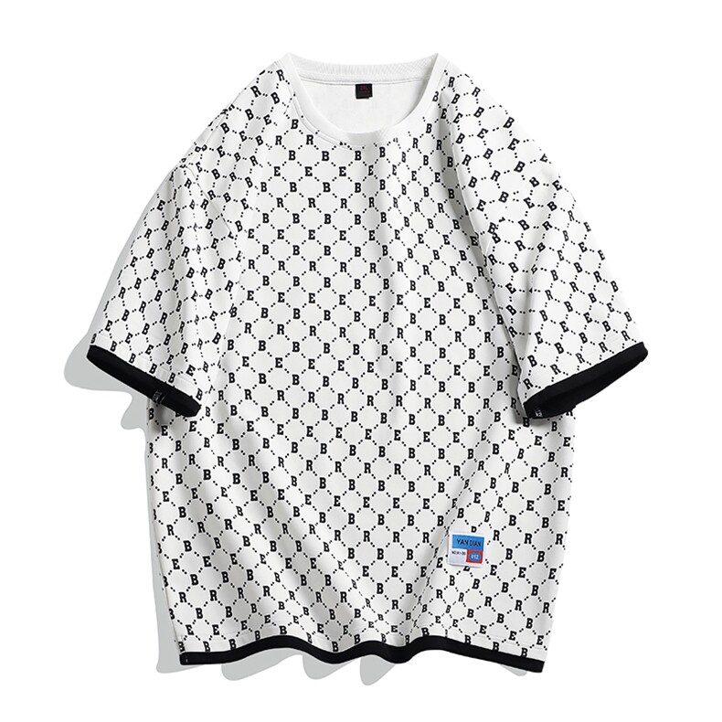 圆领短袖t恤夏季潮牌ins圆领T恤青少年冰丝字母印花短袖T60P25,男装T恤,星座914