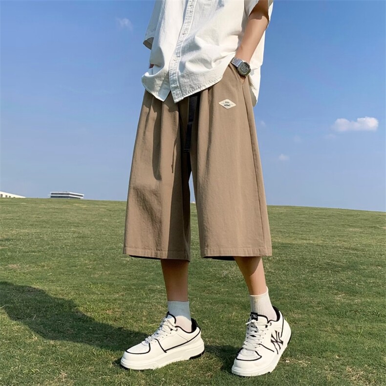 2024夏季薄款宽松过膝短裤美式高街马裤ins潮牌休闲纯色78分裤,男装牛仔裤,星座410-6（原星座1304-1）