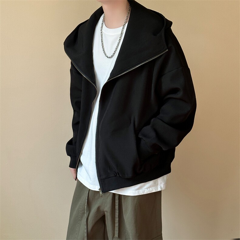现货-重磅连帽卫衣外套男纯色休闲百搭时尚开衫夹克AJ23055P88,男装夹克,电商A351