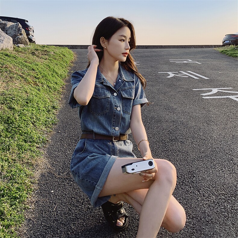 薄款牛仔连体裤女夏2024新款高级感爆款短裤连衣裤小个子港风,女装连体裤,新思路