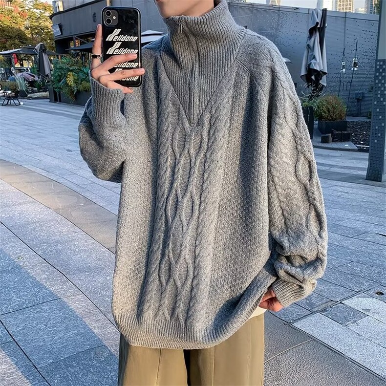 半高领毛衣男秋冬季小众几何麻花纹设计韩版套头百搭上衣M432-P55,男装针织衫/毛衣,星座1008-1