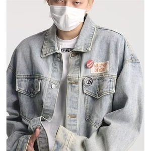 1506/Q88270/P50牛仔外套男士款复古水洗休闲宽松工装夹克上衣图片
