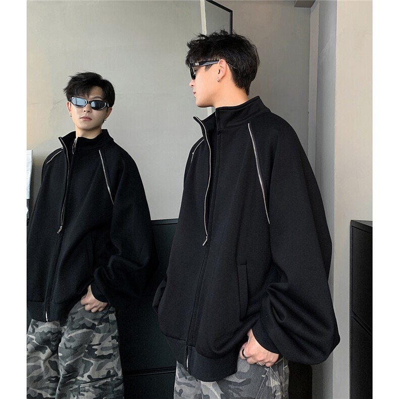 美式重磅开衫卫衣男立领夹克棒球服外套拉链拼接JK705-68,男装夹克,电商C307