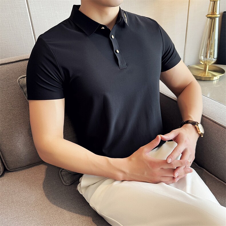 大码品质时尚商务弹力无痕polo衫短袖男士冰丝翻领T恤-T0703-P68,男装T恤,电商D342