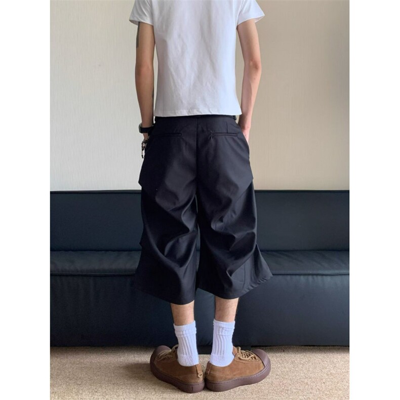 潮牌设计感撞钉褶皱休闲短裤男cleanfit痞帅阔腿七分裤D069-P38,男装牛仔裤,星座308B-2