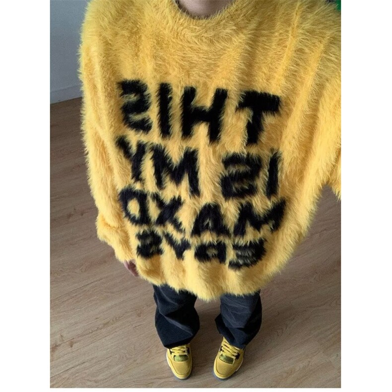 美式复古马海毛字母毛衣情侣宽松秋冬慵懒休闲针织衫上衣M114,男装针织衫/毛衣,星座1116A（原606A-3）