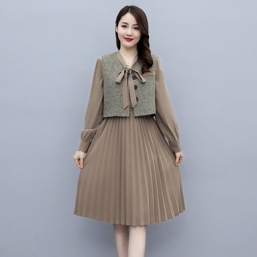 2021秋季新款时尚减龄舒适优雅百褶裙两件套连衣裙，商品下架区，岚衣(原川流布茜）