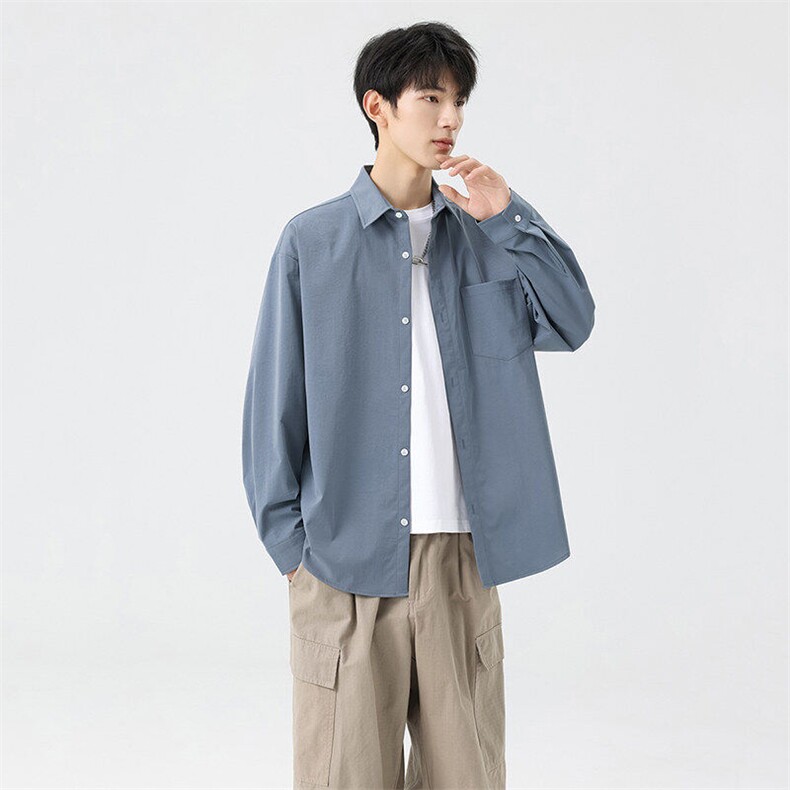 秋季纯色长袖衬衣男宽松落肩质感衬衫外套DSA157B-CS4222-特P40,男装衬衫,电商A157B