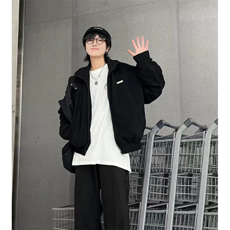 冬季简约纯色立领加厚加棉外套男生百搭宽松帅气休闲夹克 J809图片