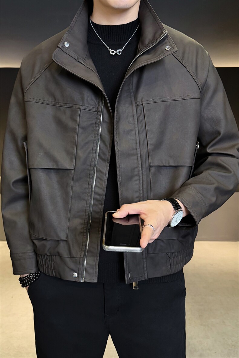 加绒皮衣外套男秋冬季2025新款机车PU皮夹克7712-P165,男装夹克,电商D327