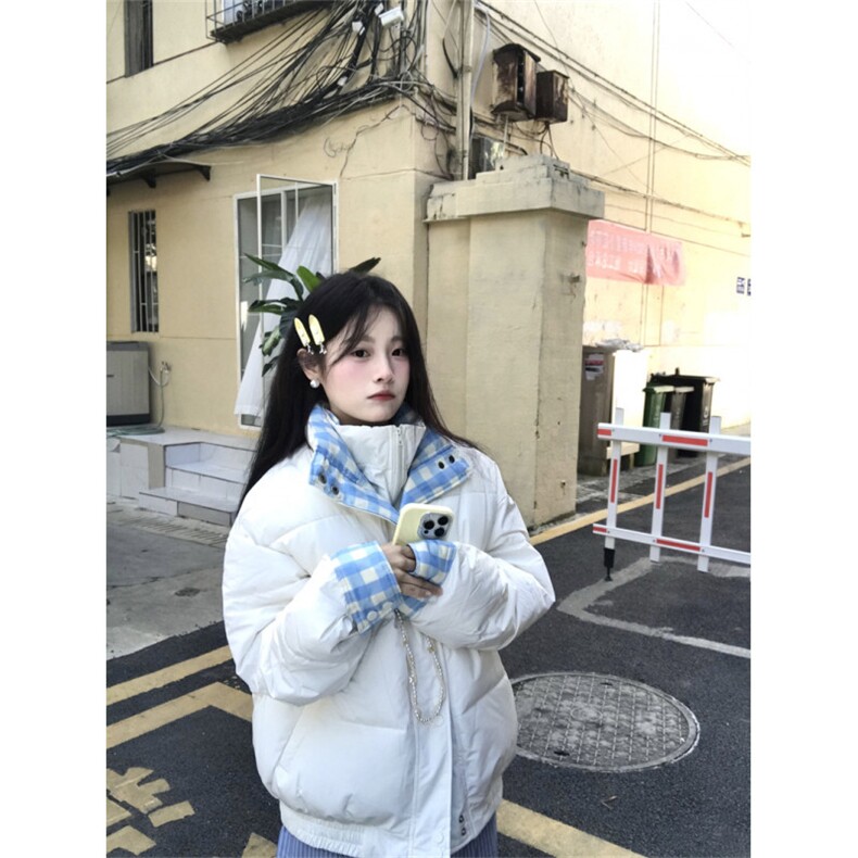 A555-P100冬季新款潮牌设计感双层领格子拼接棉服,男装棉衣,星座911