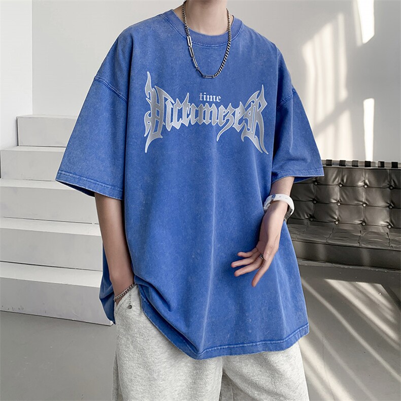 抖音供货、10万现货印花款230克水洗棉短袖T恤D223A-ST2348-P35,男装T恤,电商019-1