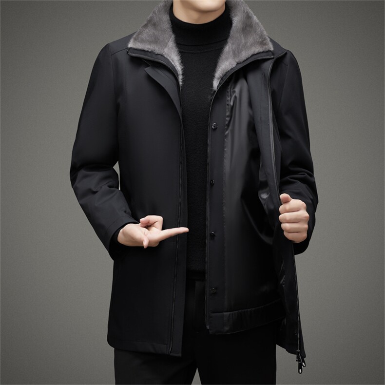 DLSN8813冬季新款男士派克服水貂内胆皮草中长款风衣P1550,男装风衣,电商B360A（原721A）