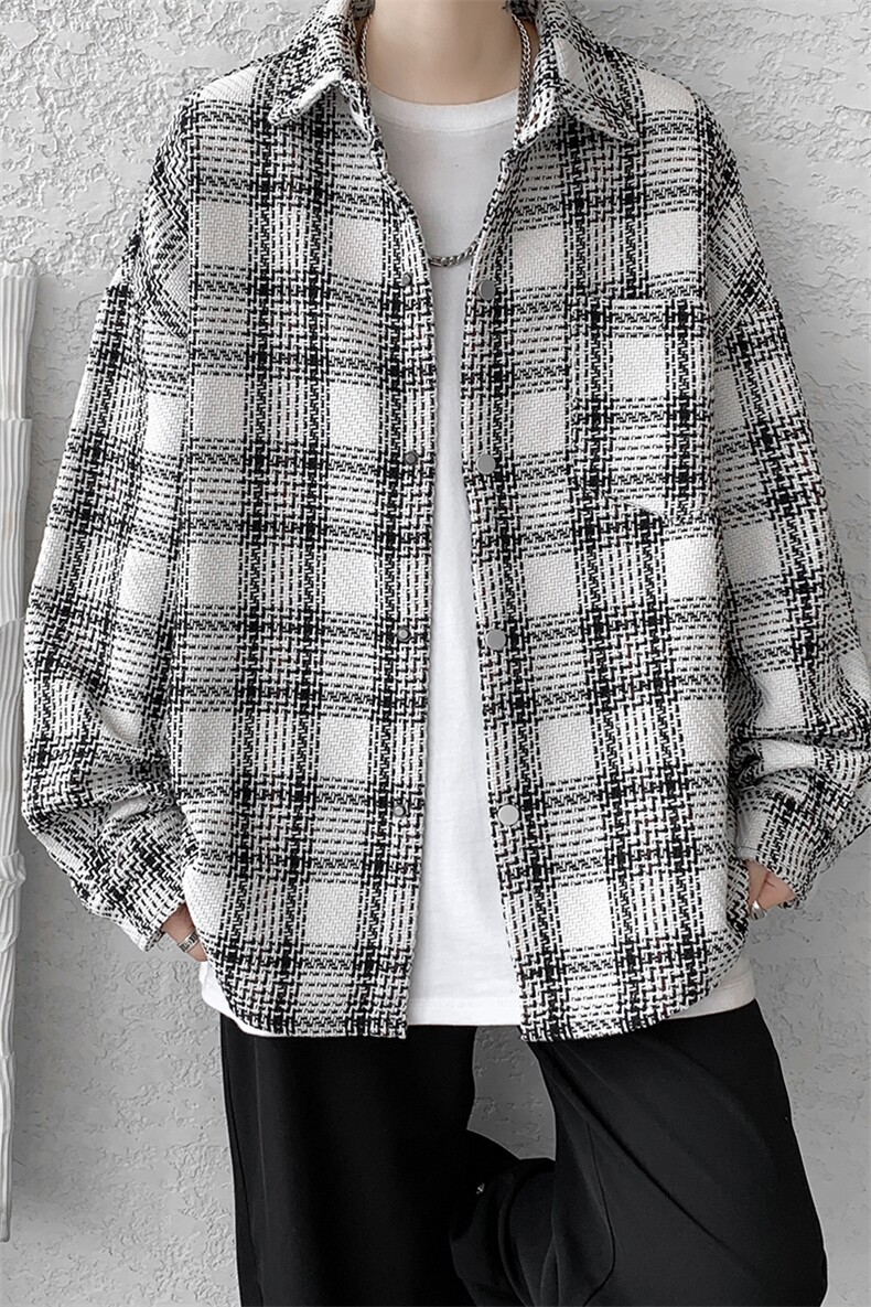 8XL-M特大码高级感千鸟格闲大码情侣复古翻领夹克外套JK1303P65,男装夹克,电商D206-1