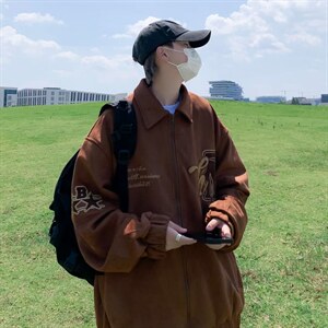 美式复古高街刺绣鹿皮绒棒球服男街头痞帅ins潮全刺绣W1145P75图片