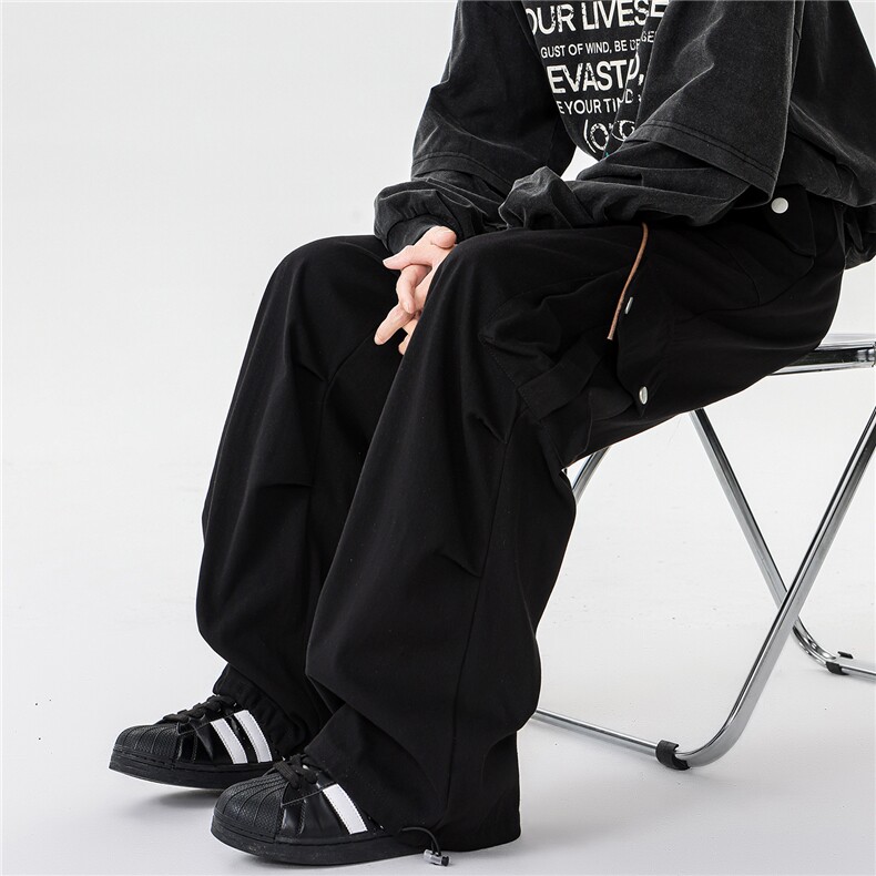 春季美式降落伞兵工装裤男高街复古褶皱休闲裤阔腿直筒KZ012P78,男装工装外套,电商B312