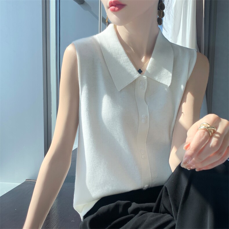 通勤极简风无袖常规薄款毛针织衫衬衫轻奢宽松气质时尚休闲百搭，女装背心吊带，昭美羊绒