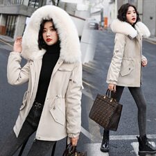 棉衣女中长款派克服2020冬装新款女装大毛领连帽棉袄棉袄外套潮派克服，女装派克服，依恋蒂丝