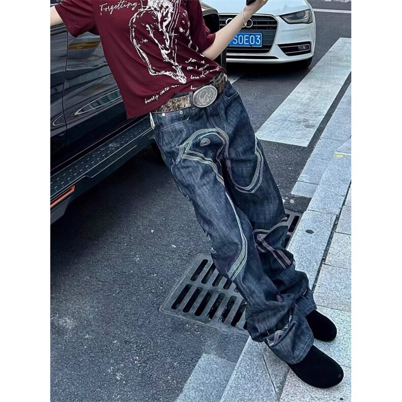 1506-1/KB51351/P美式高街水洗拼接黑色痞帅潮牛仔微喇裤,男装休闲裤,星座1506-1