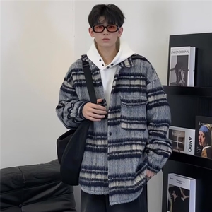 429-P65日系小香风毛呢格子外套男士秋季复古翻领呢子保暖,时尚机场搭配图片
