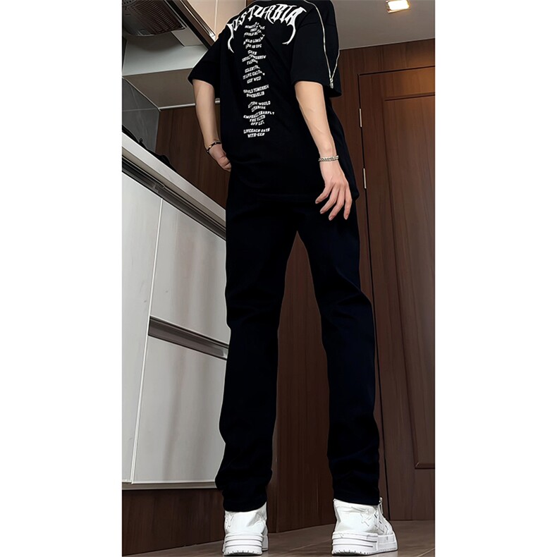 B221美式ins高街暗黑拉链小脚弹力破洞牛仔裤LK23060-P65控88,男装牛仔裤,电商B221