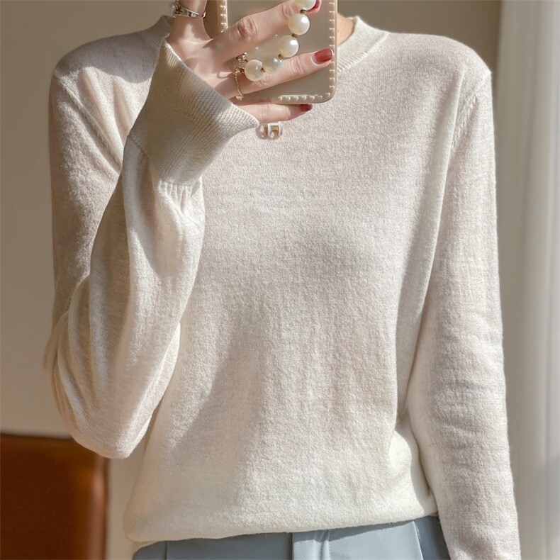 2024秋季新款长袖短款圆领30%羊毛套头衫通勤百搭，女装羊毛衫，美轩羊绒