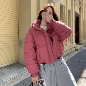 现货新款羽绒服女短款韩版立领简约加厚小个子高级感面包服外套潮图片