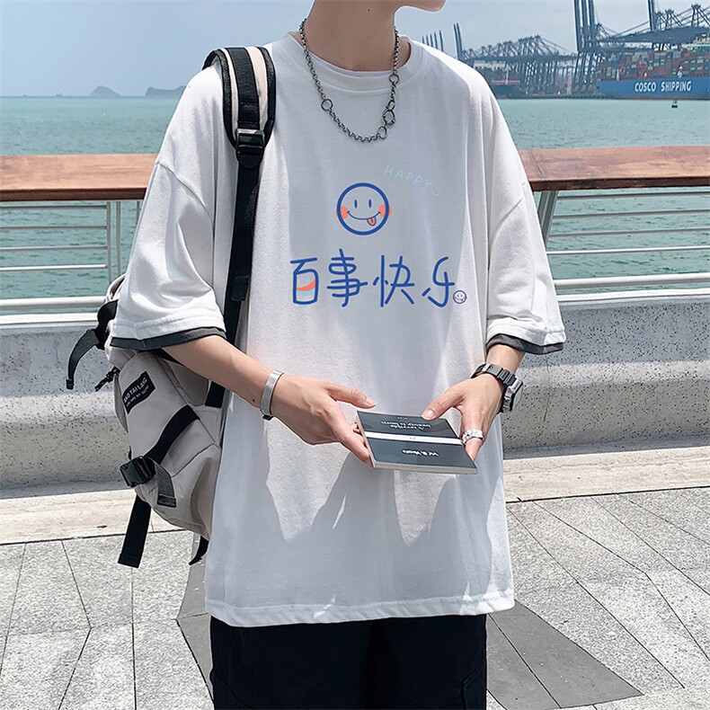 JT55183-P25假两件短袖t恤男大码胖子半袖体恤半截袖港风,男装T恤,电商A040