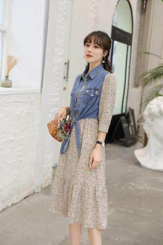 当季新款法式牛仔背心气质淑女雪纺裙，女装背心吊带，水锦红