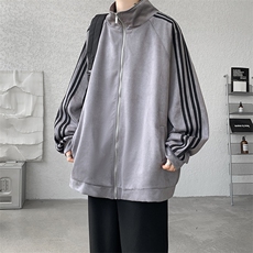 8XL-M特大码麂皮绒重磅条纹棒球服夹克外套男立领潮JK004P75控98，男装夹克，电商B312