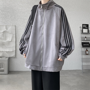 8XL-M特大码麂皮绒重磅条纹棒球服夹克外套男立领潮JK004P75控98图片