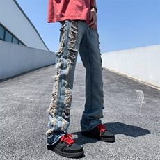 简约破洞新款潮流日系慵懒潮男长裤ins青春流行夏季NK5140-P63，男装休闲裤，星座1109-3