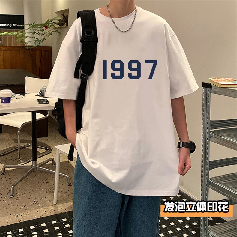 T658P32立体泡沫印花夏季新品高街美式短袖T恤宽松重磅纯棉体恤,男装T恤,星座304A