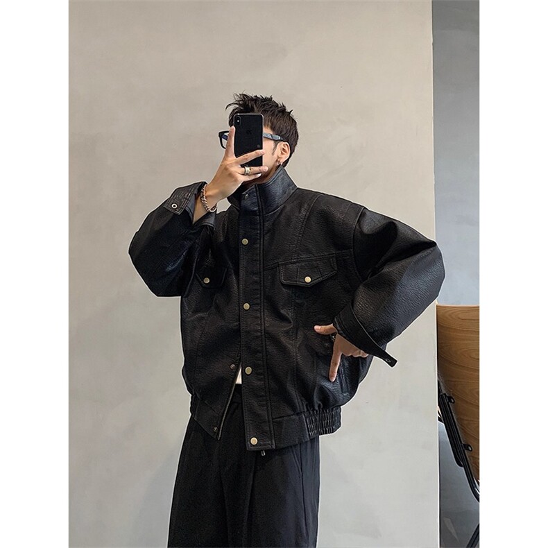 痞帅Pu皮衣潮牌双拉链垫肩皮夹克男机车服高街外套513APY2503P72图片