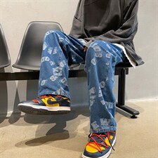推荐！港风宽松潮流直筒牛仔长裤男女B377-N679-P4558,男装牛仔裤,电商B377